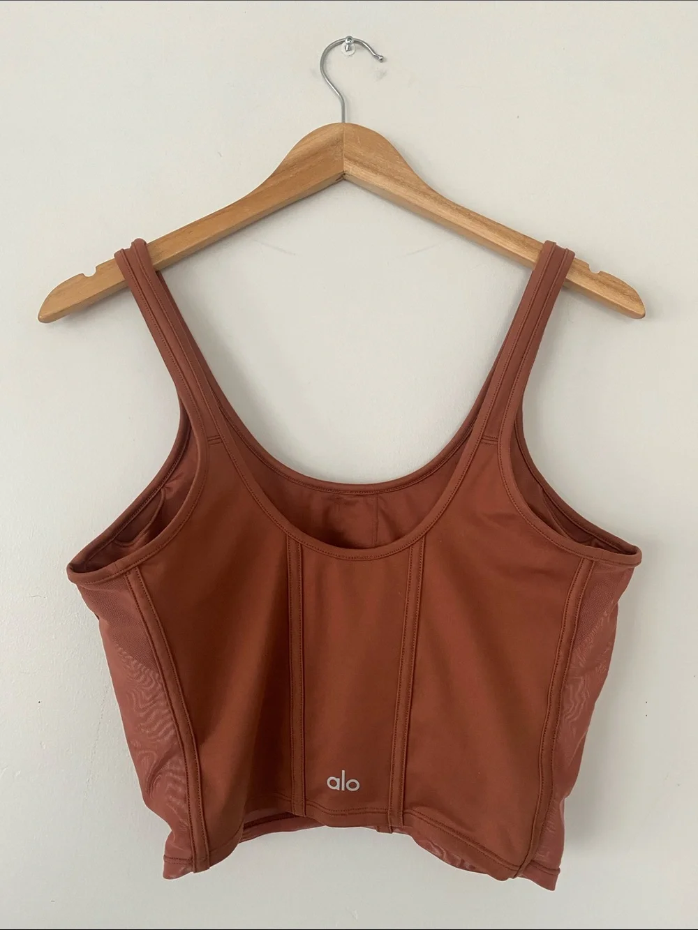 ALO Airbrush Mesh Corset Tank Top Wireless in Rust Sz L Athletic Sporty Comfy